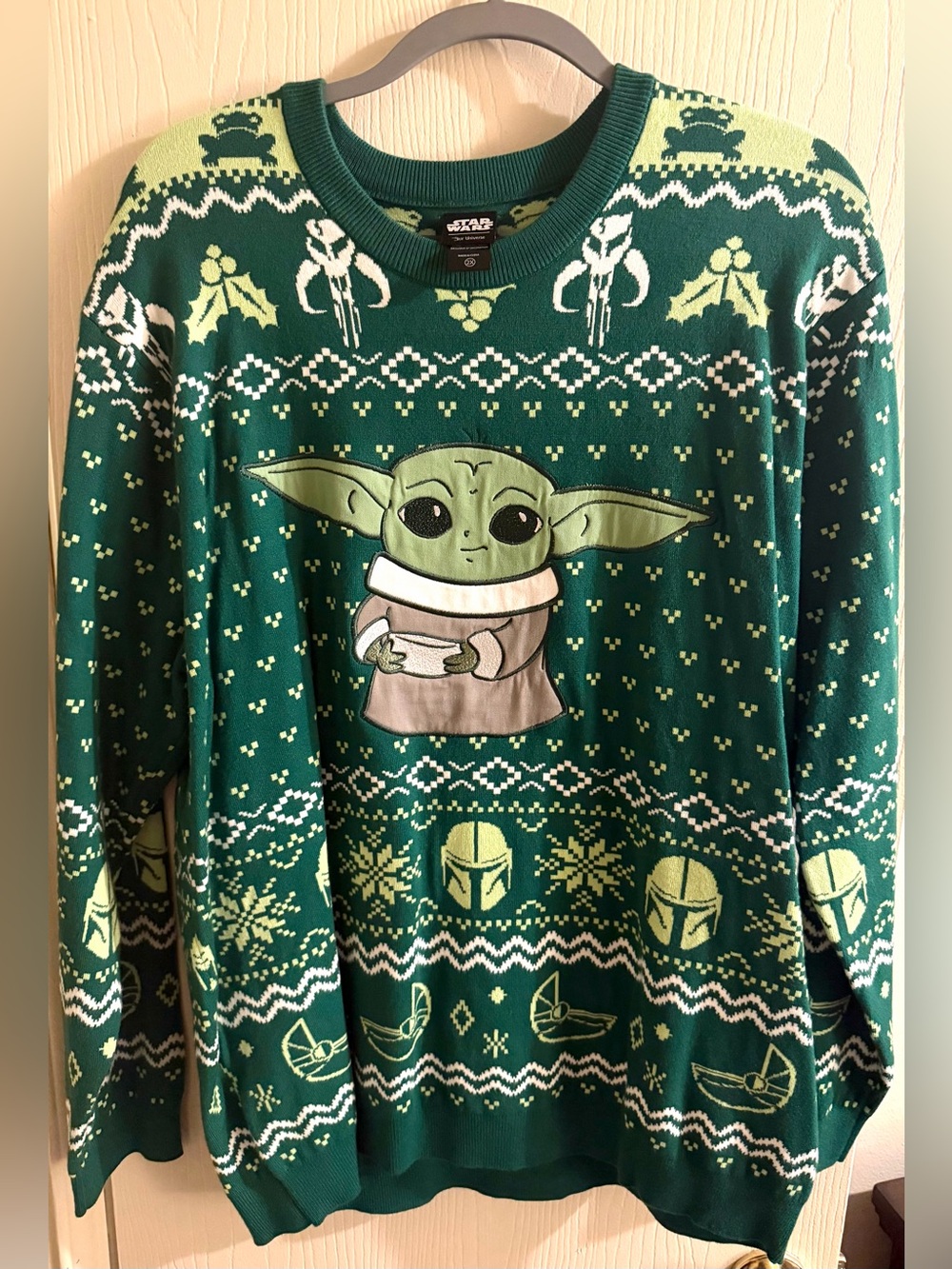 Star Wars Women’s Green Grogu Fair Isle Crewneck Sweater